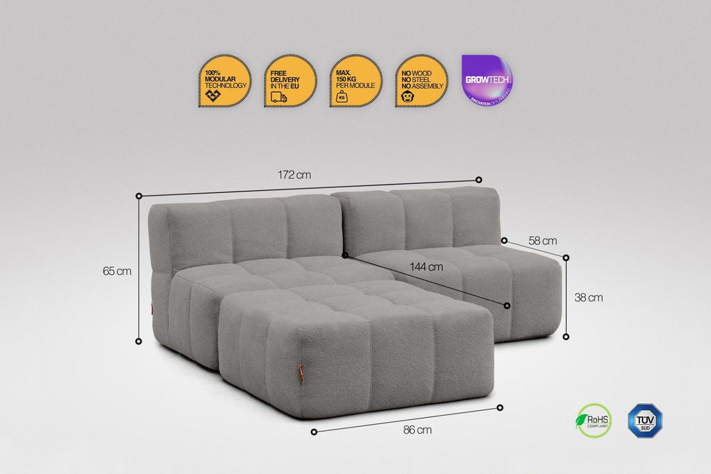 3 Teiliges Modulares Sofa – Grau by Eeazi