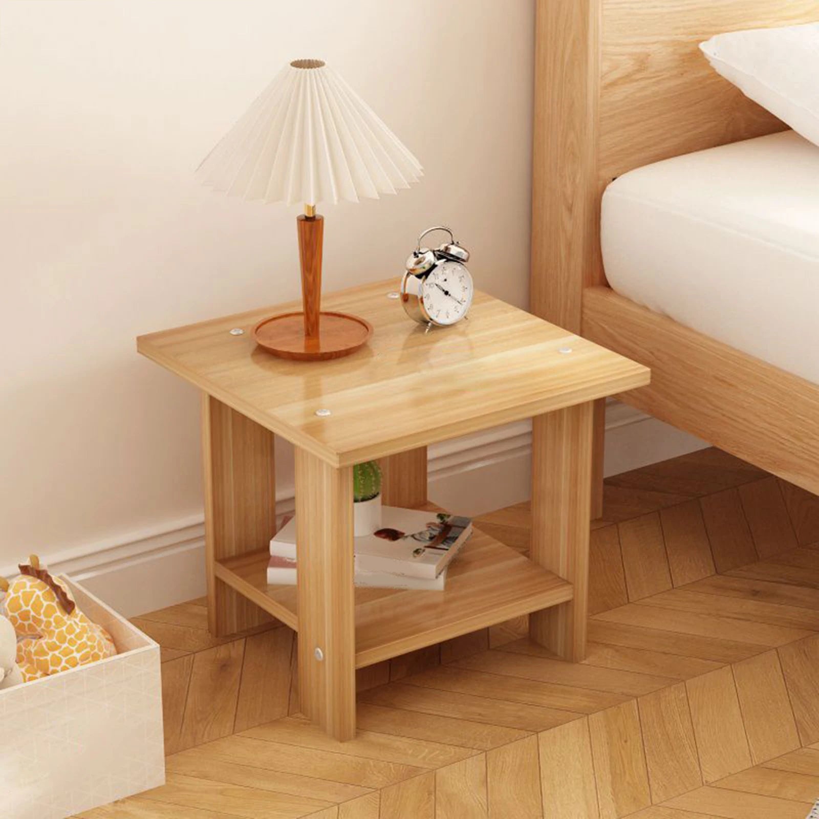 Wooden Double Layers Bedside Table Simple Solid Nightstands Night Table For Table Sofa Side Table Home Living Room Bedroom Furni by HARMONYA STORE