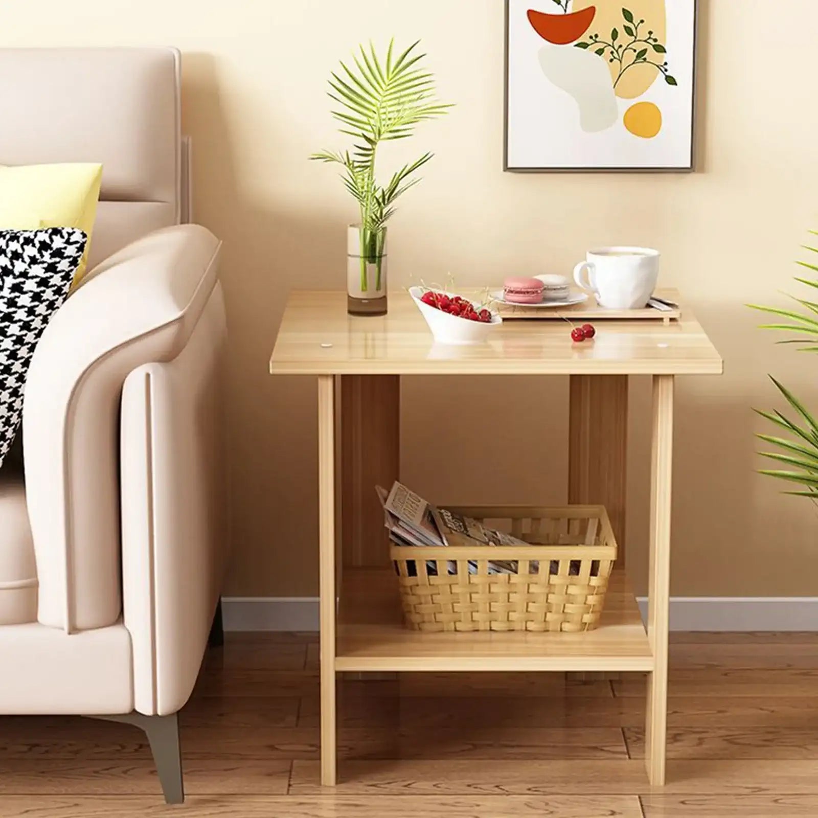 Wooden Double Layers Bedside Table Simple Solid Nightstands Night Table For Table Sofa Side Table Home Living Room Bedroom Furni by DSERS