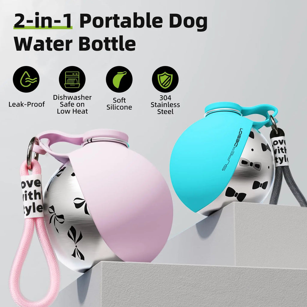 2-in-1 Portable Dog Water Bottle for Small Dogs - Leak-Proof & Compact Dog Travel Water Bottle -Stainless Steel Bottle & Silicon by HARMONYA STORE