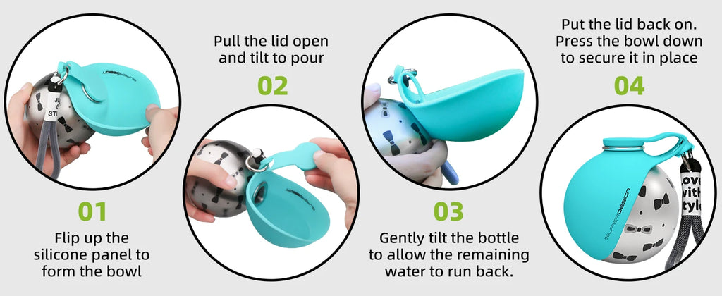 2-in-1 Portable Dog Water Bottle for Small Dogs - Leak-Proof & Compact Dog Travel Water Bottle -Stainless Steel Bottle & Silicon by HARMONYA STORE