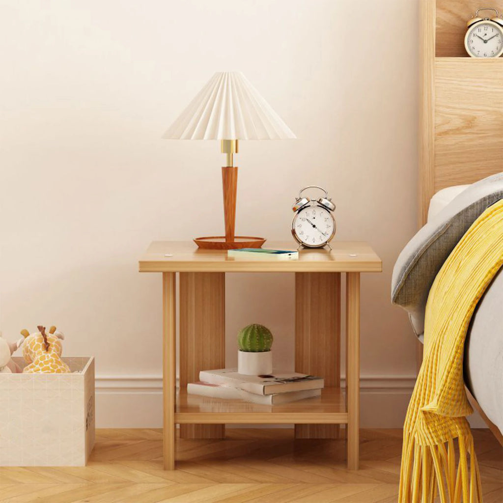 Wooden Double Layers Bedside Table Simple Solid Nightstands Night Table For Table Sofa Side Table Home Living Room Bedroom Furni by HARMONYA STORE