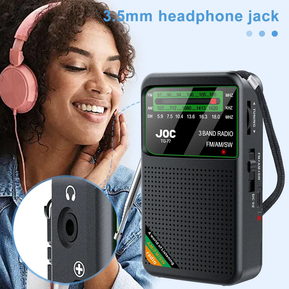 Battery-Operated Pocket Radio with AM/FM/SW Full Band Reception by OBA