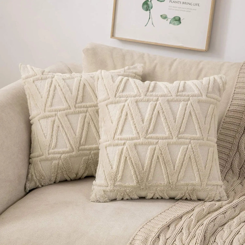 Plush Embroidered Cushion Cover 50x50cm/60x60 Faux Fur Soft Square Case Nordic Sofa Throw Pillow Cover Bedroom Home Decor by HARMONYA STORE
