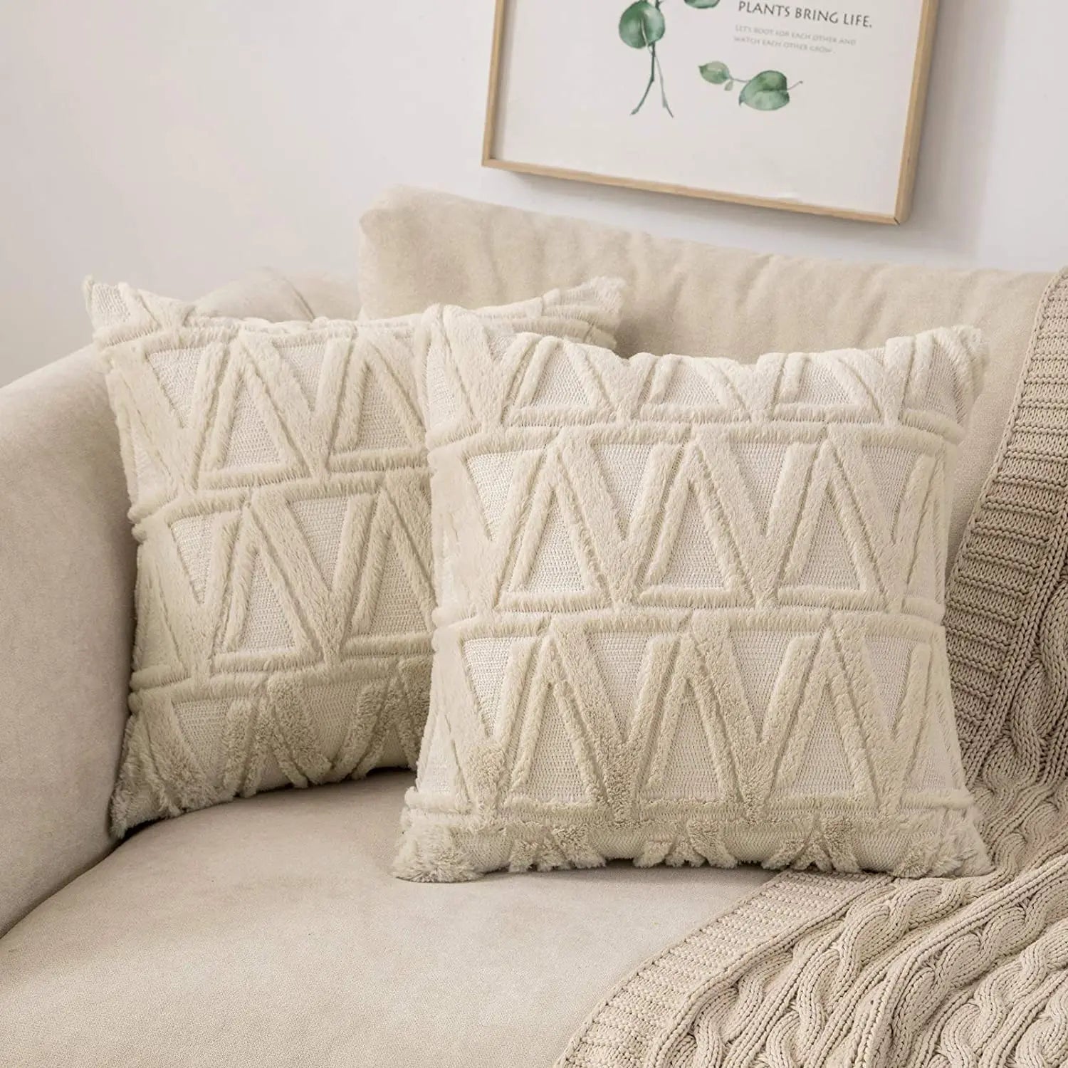 Plush Embroidered Cushion Cover 50x50cm/60x60 Faux Fur Soft Square Case Nordic Sofa Throw Pillow Cover Bedroom Home Decor by HARMONYA STORE