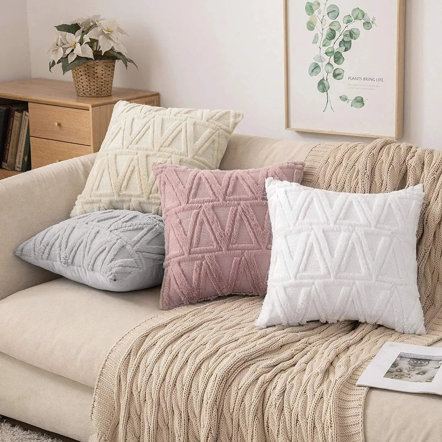 Plush Embroidered Cushion Cover 50x50cm/60x60 Faux Fur Soft Square Case Nordic Sofa Throw Pillow Cover Bedroom Home Decor by HARMONYA STORE