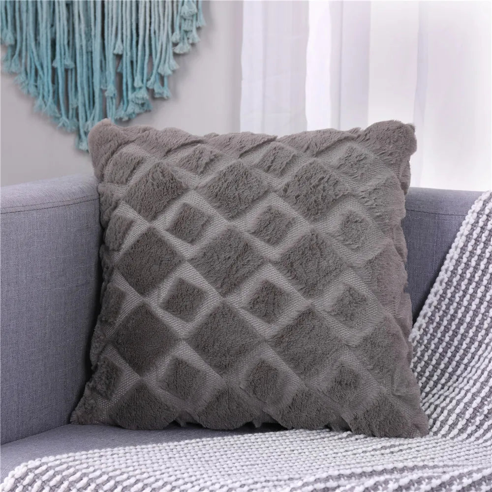 Plush Embroidered Cushion Cover 50x50cm/60x60 Faux Fur Soft Square Case Nordic Sofa Throw Pillow Cover Bedroom Home Decor by HARMONYA STORE