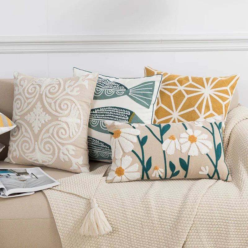 Home Decor Cushion Cover Daisy Floral Geometric 45x45cm/30x50cm Yellow Blue Embroidery Pillow Cover Soft Cozy for living room by HARMONYA STORE