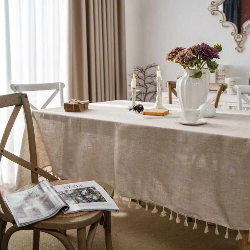 Tablecloth Rectangular Beige Table Cover With Tassel Dinning Table Decoration European Tablecloths manteles de mesa rectangular by HARMONYA STORE