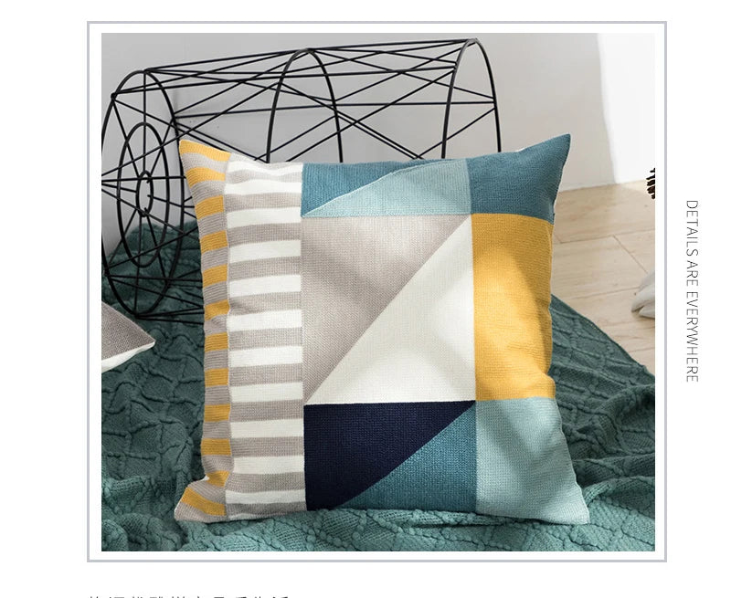Home Decor Cushion Cover Daisy Floral Geometric 45x45cm/30x50cm Yellow Blue Embroidery Pillow Cover Soft Cozy for living room by HARMONYA STORE