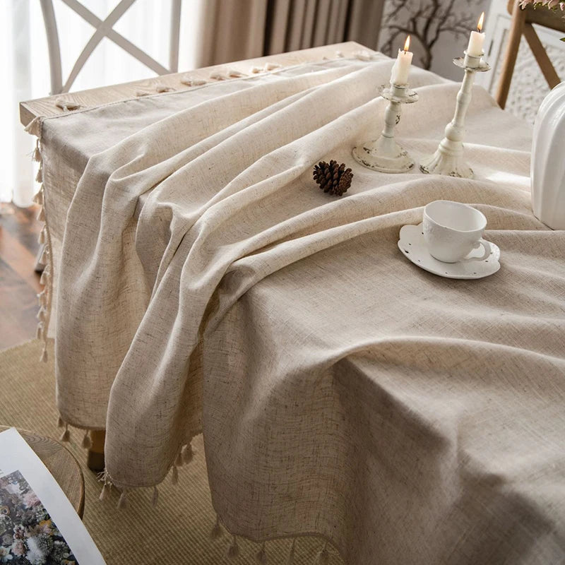Tablecloth Rectangular Beige Table Cover With Tassel Dinning Table Decoration European Tablecloths manteles de mesa rectangular by HARMONYA STORE