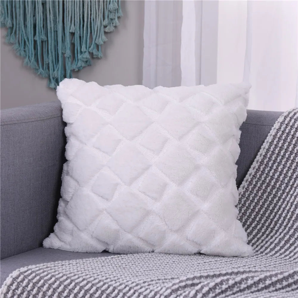 Plush Embroidered Cushion Cover 50x50cm/60x60 Faux Fur Soft Square Case Nordic Sofa Throw Pillow Cover Bedroom Home Decor by HARMONYA STORE