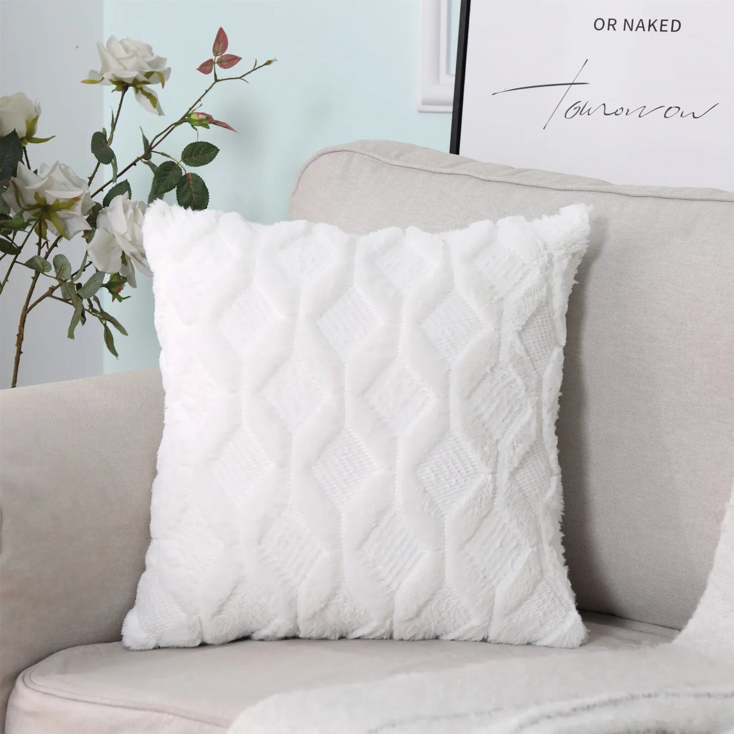 Plush Embroidered Cushion Cover 50x50cm/60x60 Faux Fur Soft Square Case Nordic Sofa Throw Pillow Cover Bedroom Home Decor by HARMONYA STORE