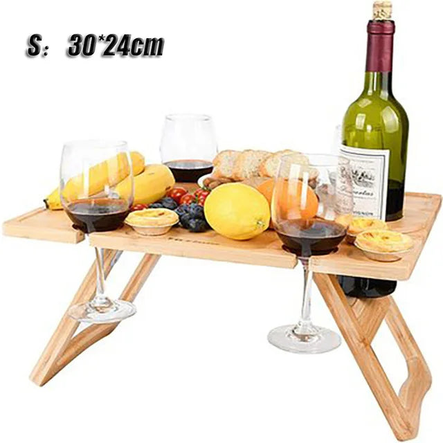 Outdoor Portable Picnic Camping Wooden Table Foldable Camping Desk with Glass Rack Fruit Wine Desk Travel Foldable Fruit Table by HARMONYA STORE