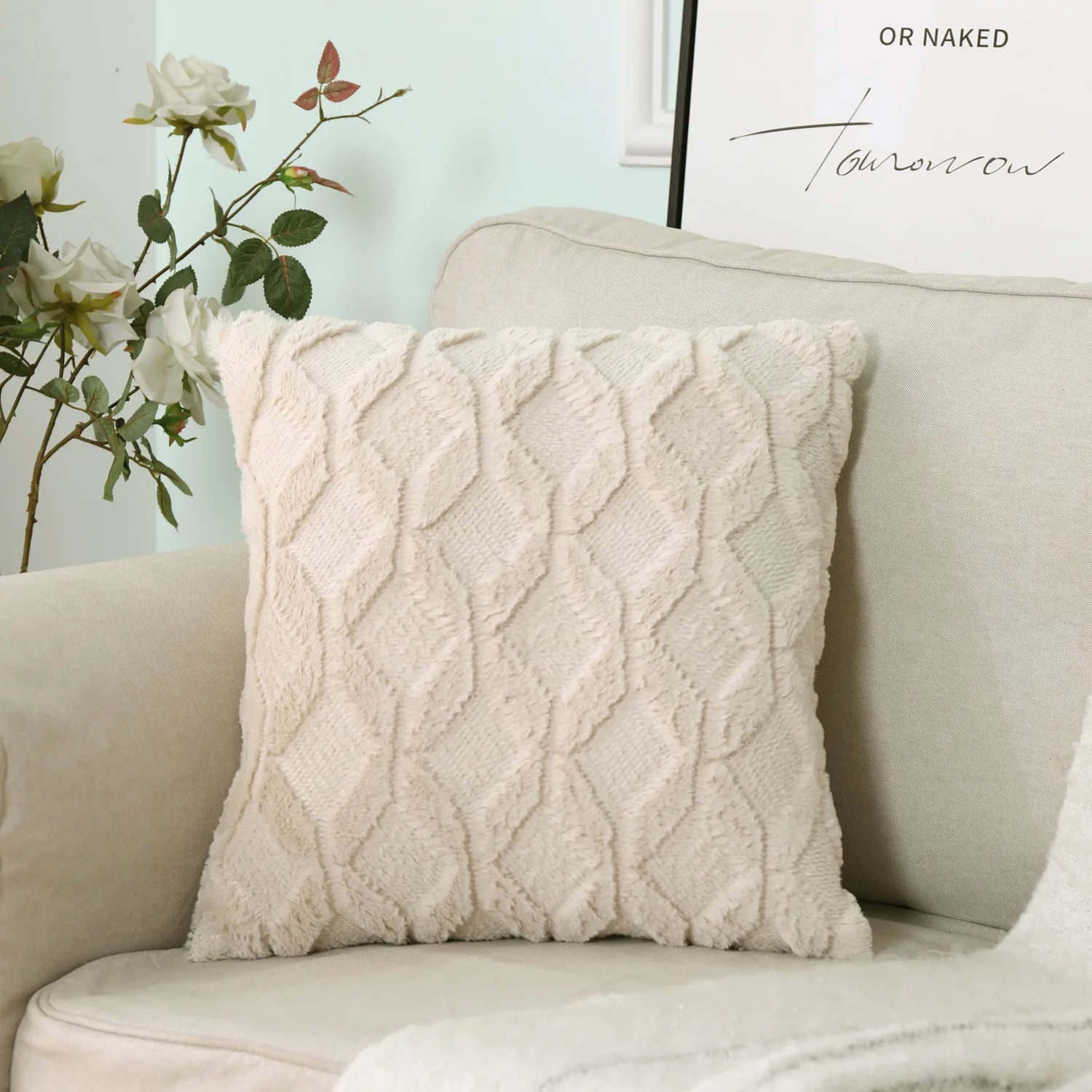 Plush Embroidered Cushion Cover 50x50cm/60x60 Faux Fur Soft Square Case Nordic Sofa Throw Pillow Cover Bedroom Home Decor by HARMONYA STORE