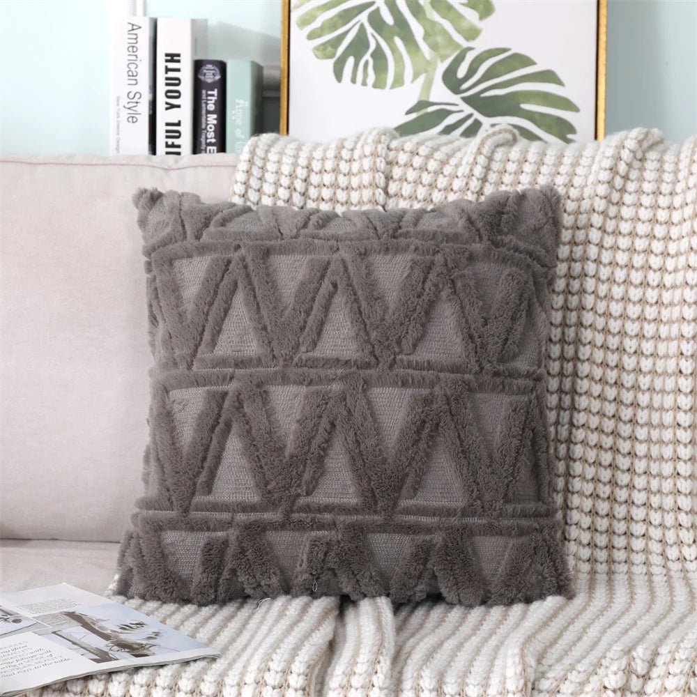 Plush Embroidered Cushion Cover 50x50cm/60x60 Faux Fur Soft Square Case Nordic Sofa Throw Pillow Cover Bedroom Home Decor by HARMONYA STORE