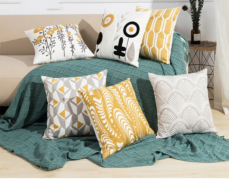 Home Decor Cushion Cover Daisy Floral Geometric 45x45cm/30x50cm Yellow Blue Embroidery Pillow Cover Soft Cozy for living room by HARMONYA STORE