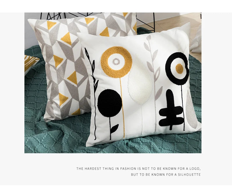 Home Decor Cushion Cover Daisy Floral Geometric 45x45cm/30x50cm Yellow Blue Embroidery Pillow Cover Soft Cozy for living room by HARMONYA STORE