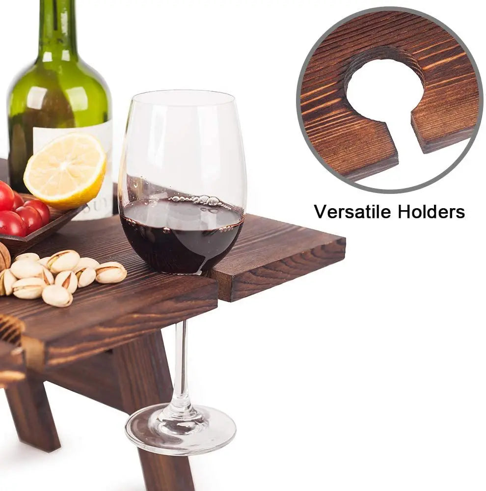 Outdoor Portable Picnic Camping Wooden Table Foldable Camping Desk with Glass Rack Fruit Wine Desk Travel Foldable Fruit Table by HARMONYA STORE