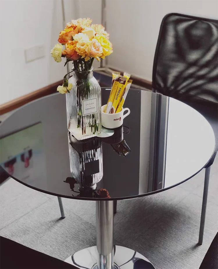 TieHo,Tempered Glass Round Table for Small Apartment, Coffee Table, Dining Table, Transparent Glass Countertop, Office Furniture by HARMONYA STORE