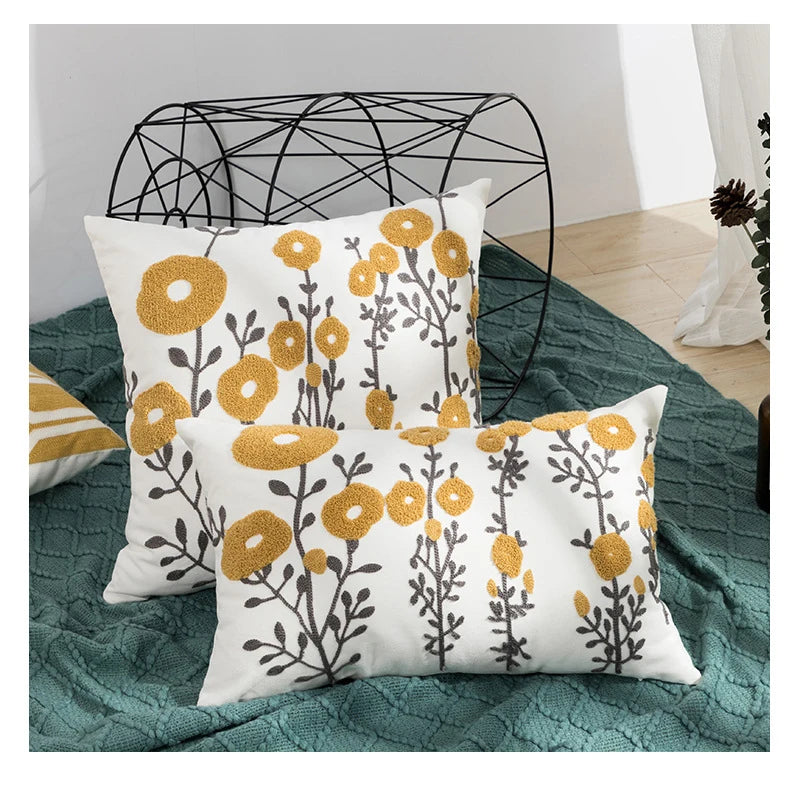 Home Decor Cushion Cover Daisy Floral Geometric 45x45cm/30x50cm Yellow Blue Embroidery Pillow Cover Soft Cozy for living room by HARMONYA STORE
