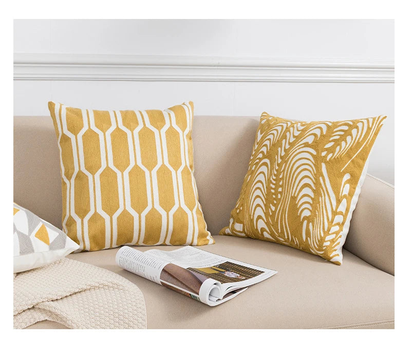 Home Decor Cushion Cover Daisy Floral Geometric 45x45cm/30x50cm Yellow Blue Embroidery Pillow Cover Soft Cozy for living room by HARMONYA STORE