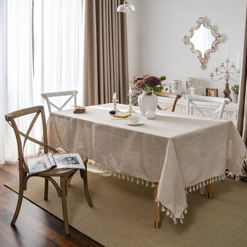 Tablecloth Rectangular Beige Table Cover With Tassel Dinning Table Decoration European Tablecloths manteles de mesa rectangular by HARMONYA STORE