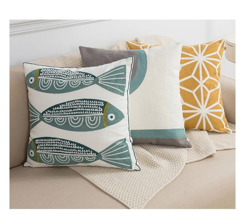 Home Decor Cushion Cover Daisy Floral Geometric 45x45cm/30x50cm Yellow Blue Embroidery Pillow Cover Soft Cozy for living room by HARMONYA STORE