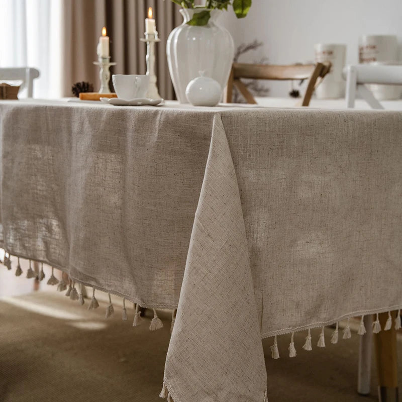 Tablecloth Rectangular Beige Table Cover With Tassel Dinning Table Decoration European Tablecloths manteles de mesa rectangular by HARMONYA STORE