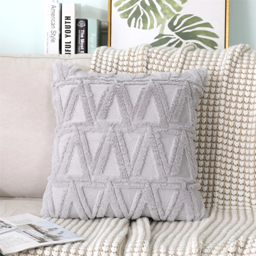 Plush Embroidered Cushion Cover 50x50cm/60x60 Faux Fur Soft Square Case Nordic Sofa Throw Pillow Cover Bedroom Home Decor by HARMONYA STORE