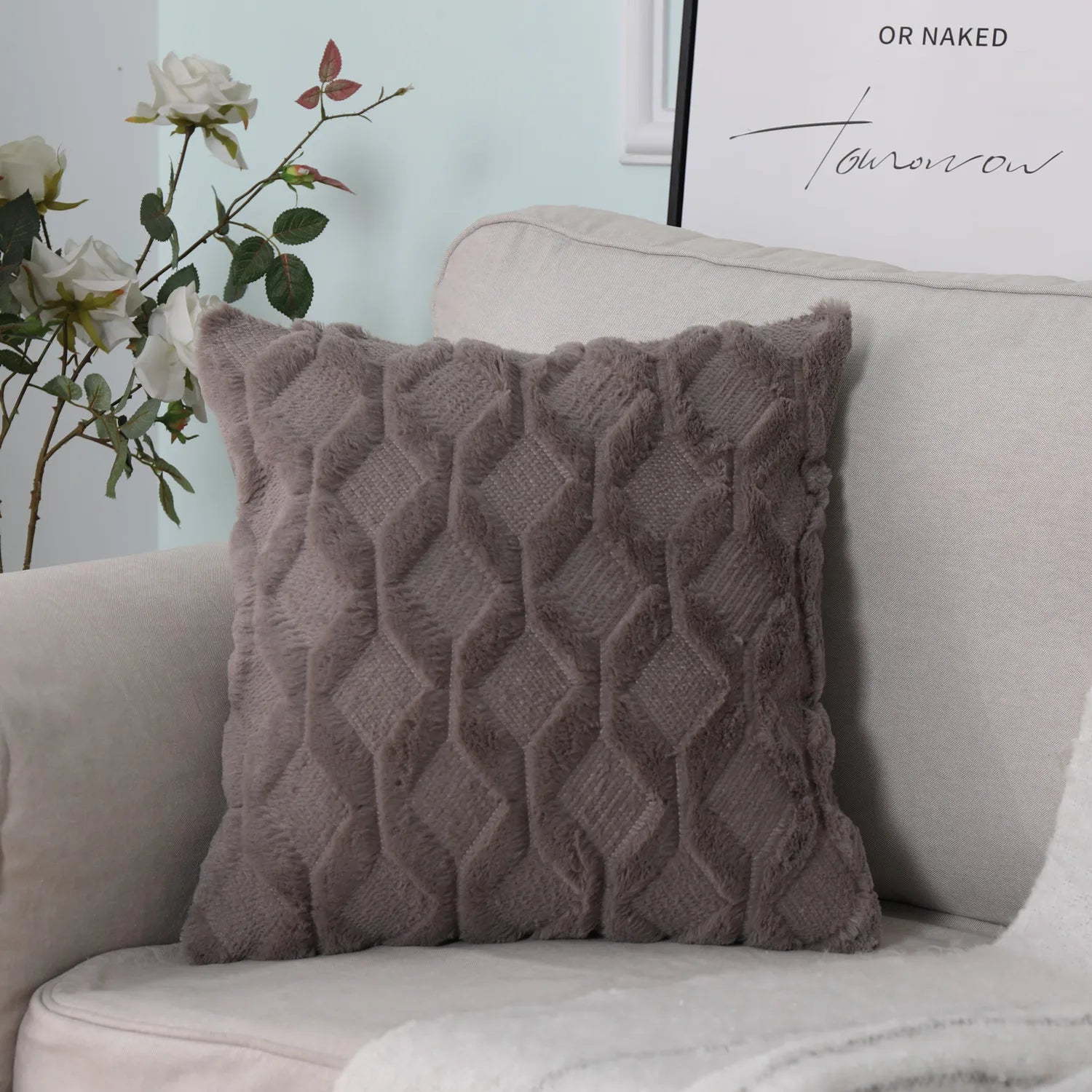 Plush Embroidered Cushion Cover 50x50cm/60x60 Faux Fur Soft Square Case Nordic Sofa Throw Pillow Cover Bedroom Home Decor by HARMONYA STORE