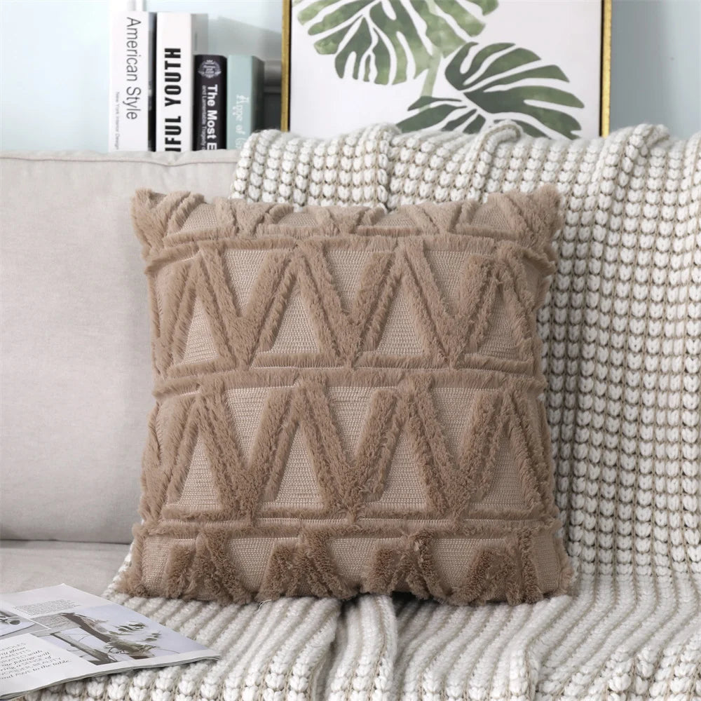 Plush Embroidered Cushion Cover 50x50cm/60x60 Faux Fur Soft Square Case Nordic Sofa Throw Pillow Cover Bedroom Home Decor by HARMONYA STORE