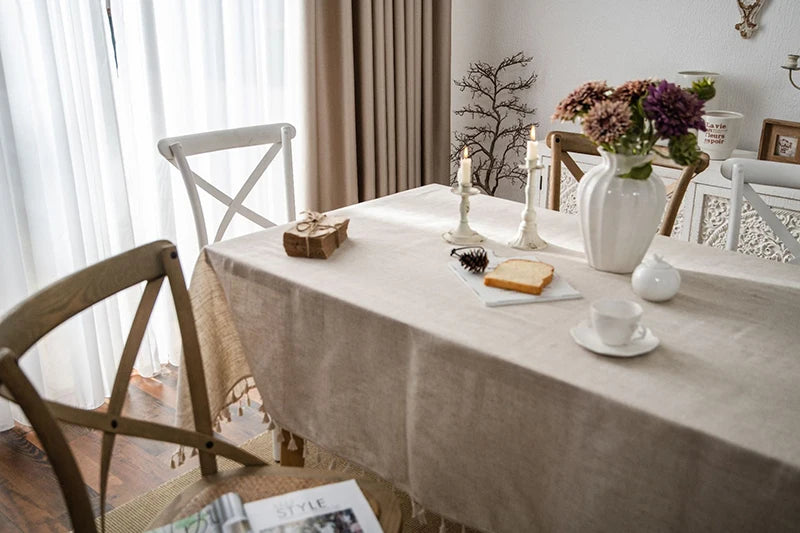 Tablecloth Rectangular Beige Table Cover With Tassel Dinning Table Decoration European Tablecloths manteles de mesa rectangular by HARMONYA STORE