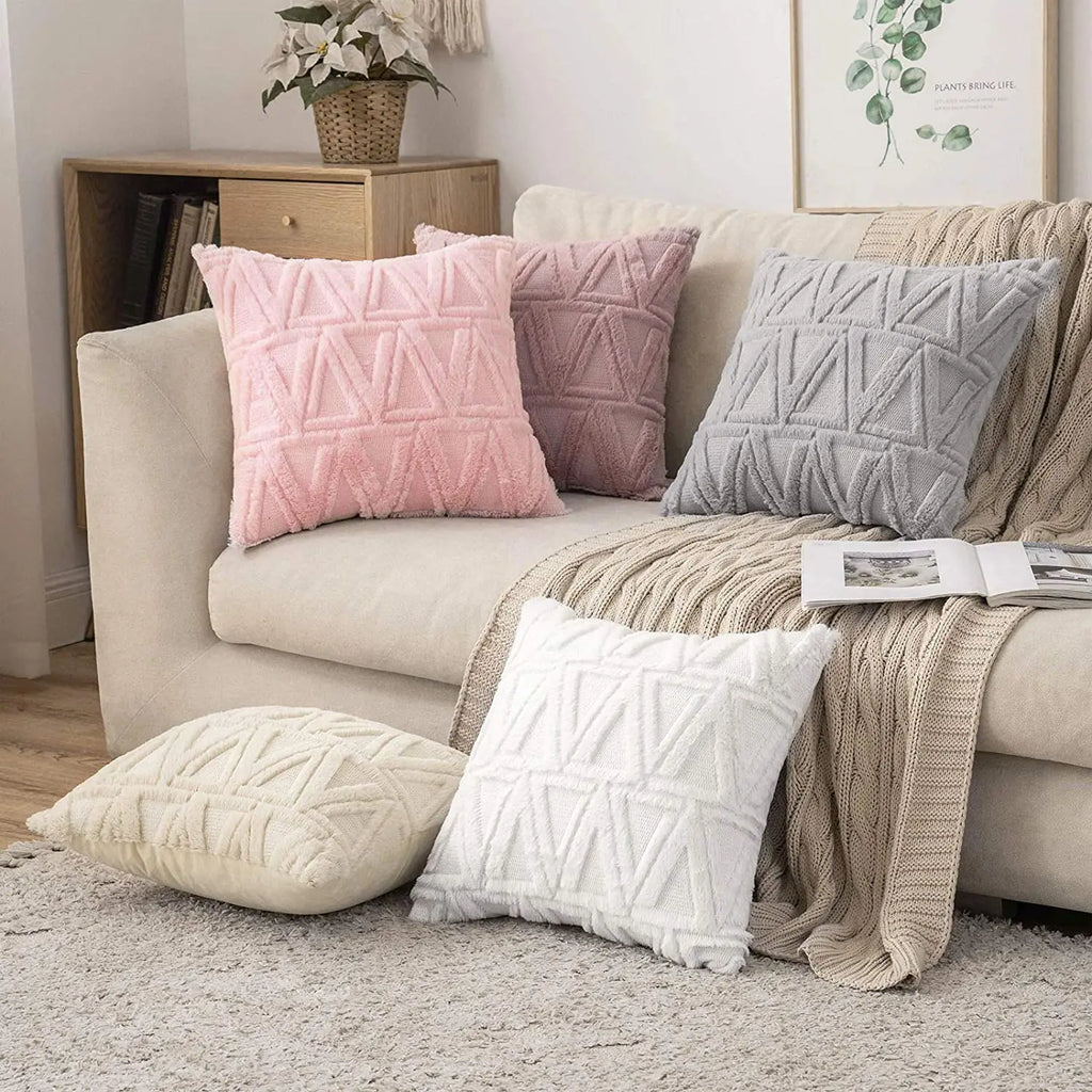Plush Embroidered Cushion Cover 50x50cm/60x60 Faux Fur Soft Square Case Nordic Sofa Throw Pillow Cover Bedroom Home Decor by HARMONYA STORE