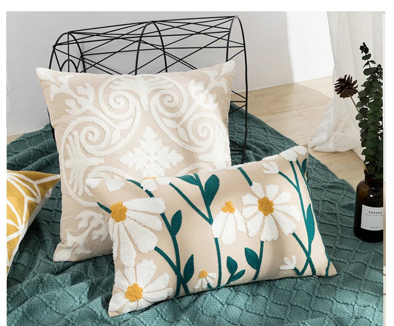 Home Decor Cushion Cover Daisy Floral Geometric 45x45cm/30x50cm Yellow Blue Embroidery Pillow Cover Soft Cozy for living room by HARMONYA STORE
