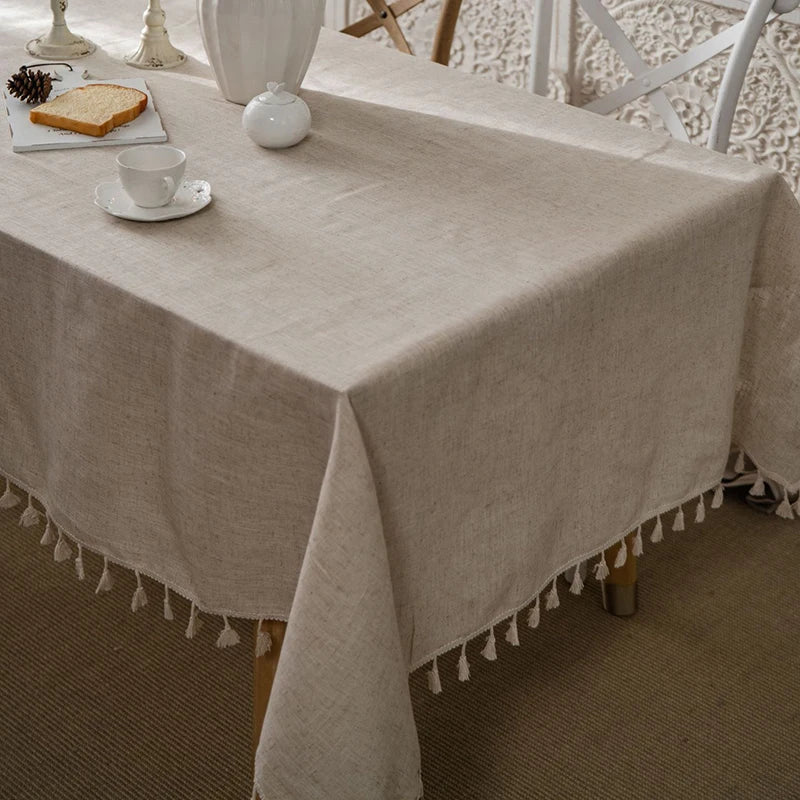 Tablecloth Rectangular Beige Table Cover With Tassel Dinning Table Decoration European Tablecloths manteles de mesa rectangular by HARMONYA STORE