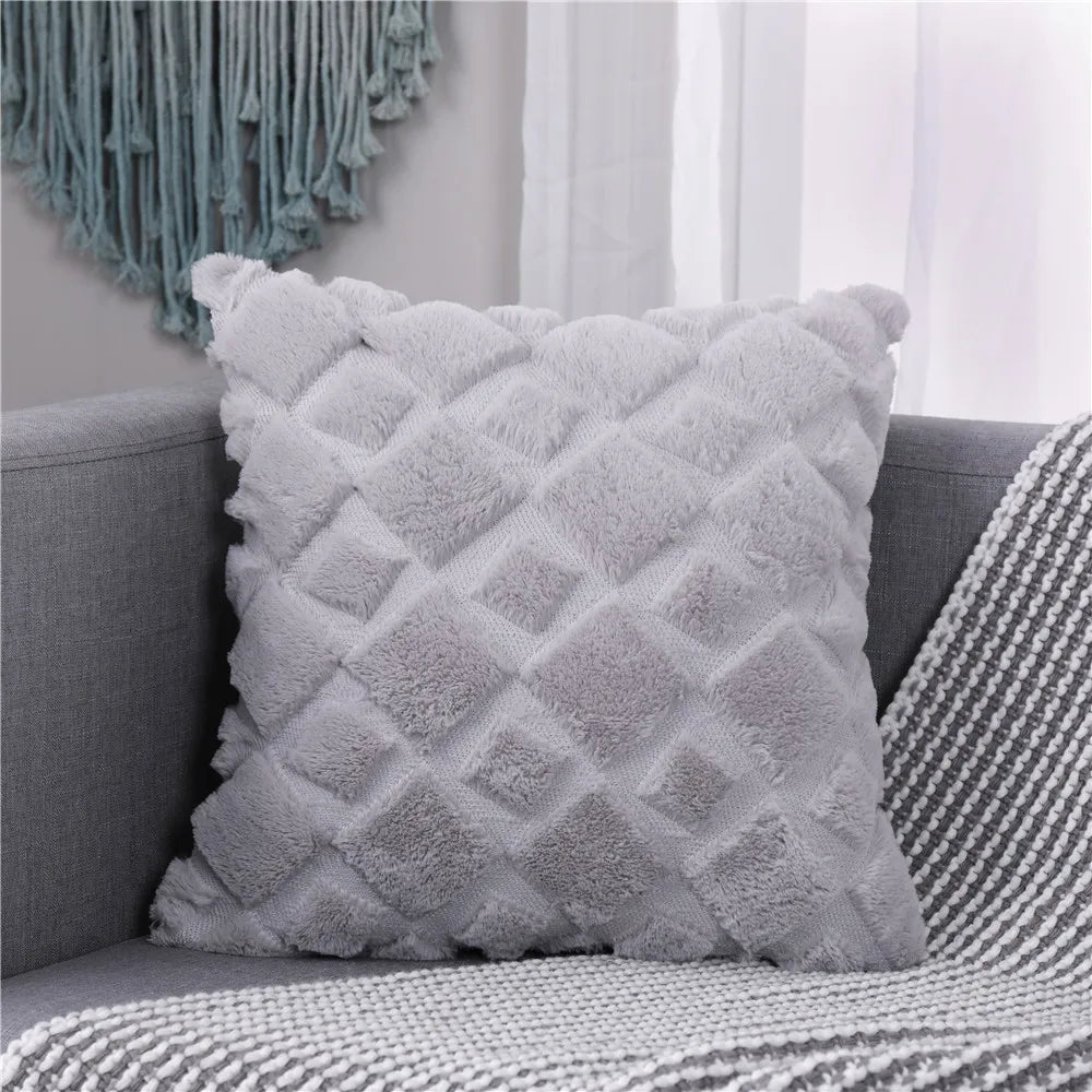 Plush Embroidered Cushion Cover 50x50cm/60x60 Faux Fur Soft Square Case Nordic Sofa Throw Pillow Cover Bedroom Home Decor by HARMONYA STORE