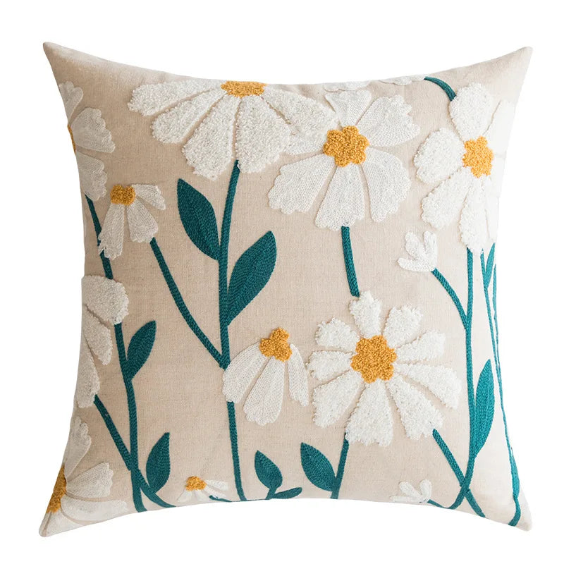 Home Decor Cushion Cover Daisy Floral Geometric 45x45cm/30x50cm Yellow Blue Embroidery Pillow Cover Soft Cozy for living room by HARMONYA STORE