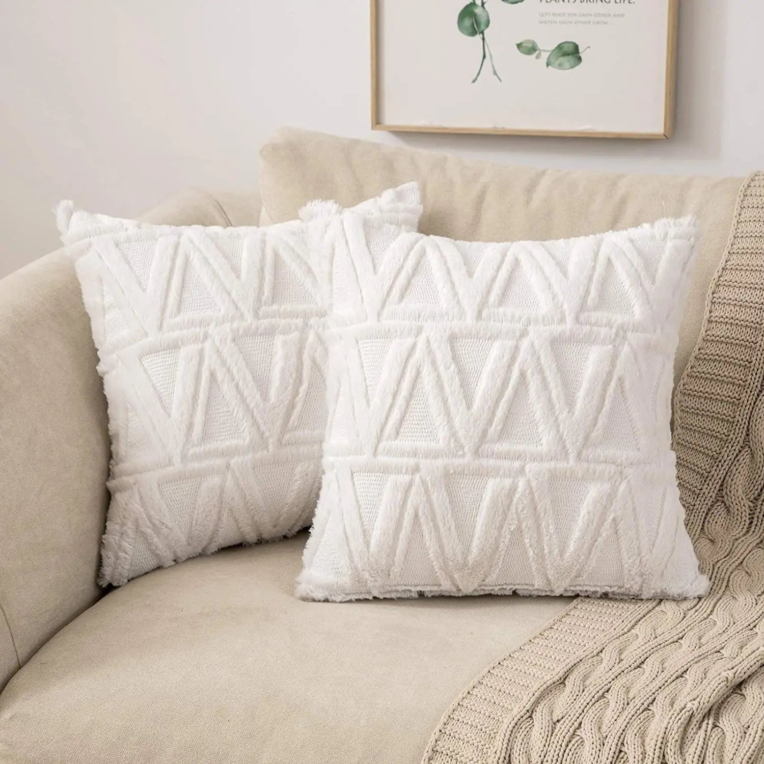 Plush Embroidered Cushion Cover 50x50cm/60x60 Faux Fur Soft Square Case Nordic Sofa Throw Pillow Cover Bedroom Home Decor by HARMONYA STORE