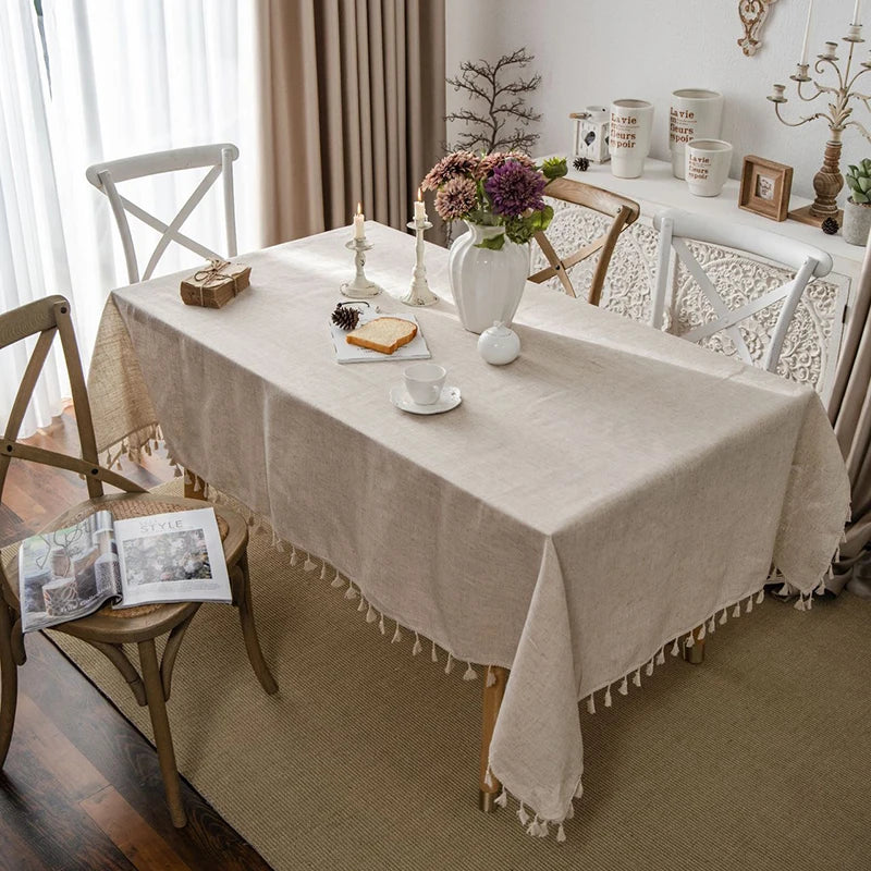 Tablecloth Rectangular Beige Table Cover With Tassel Dinning Table Decoration European Tablecloths manteles de mesa rectangular by HARMONYA STORE