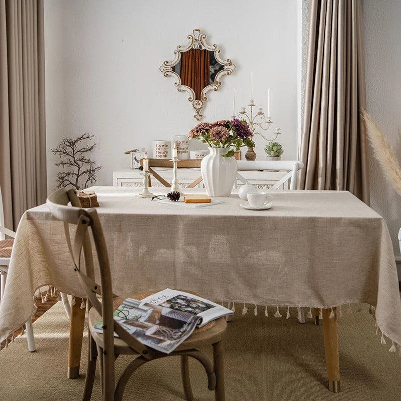 Tablecloth Rectangular Beige Table Cover With Tassel Dinning Table Decoration European Tablecloths manteles de mesa rectangular by HARMONYA STORE