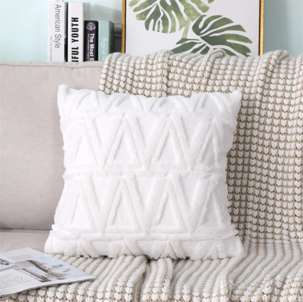 Plush Embroidered Cushion Cover 50x50cm/60x60 Faux Fur Soft Square Case Nordic Sofa Throw Pillow Cover Bedroom Home Decor by HARMONYA STORE