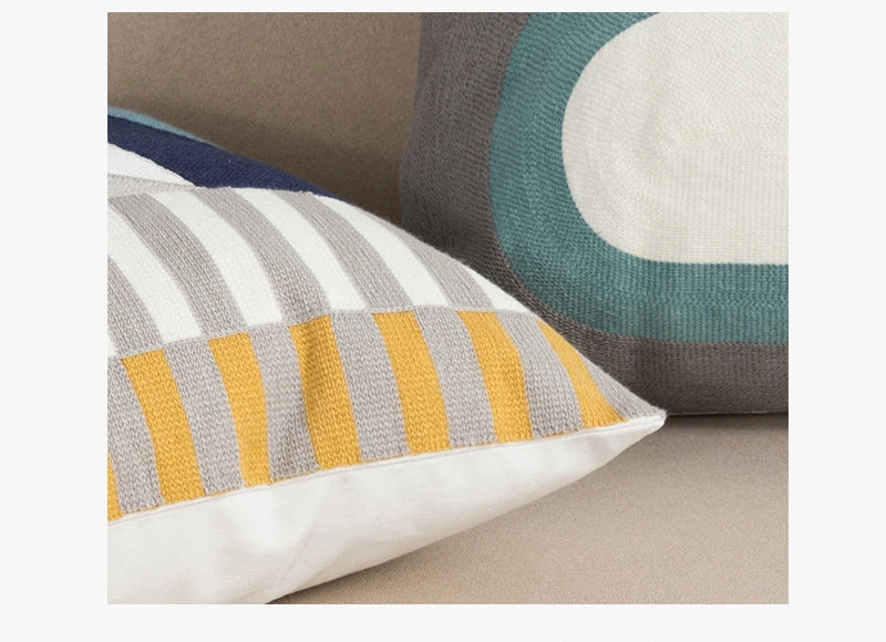 Home Decor Cushion Cover Daisy Floral Geometric 45x45cm/30x50cm Yellow Blue Embroidery Pillow Cover Soft Cozy for living room by HARMONYA STORE