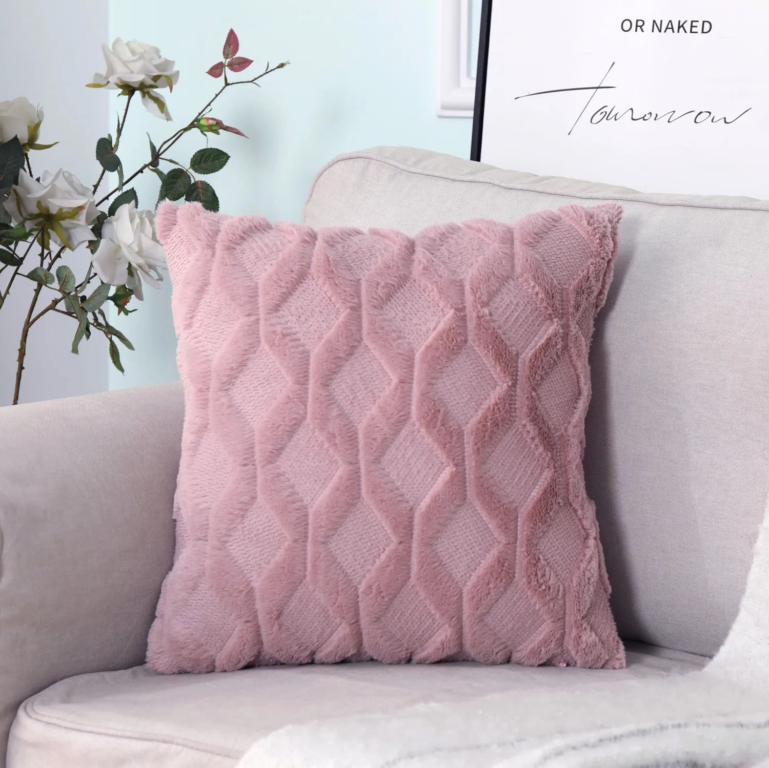 Plush Embroidered Cushion Cover 50x50cm/60x60 Faux Fur Soft Square Case Nordic Sofa Throw Pillow Cover Bedroom Home Decor by HARMONYA STORE