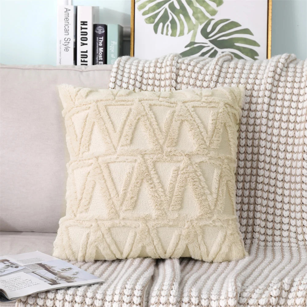 Plush Embroidered Cushion Cover 50x50cm/60x60 Faux Fur Soft Square Case Nordic Sofa Throw Pillow Cover Bedroom Home Decor by HARMONYA STORE