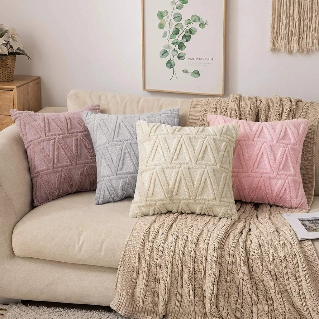 Plush Embroidered Cushion Cover 50x50cm/60x60 Faux Fur Soft Square Case Nordic Sofa Throw Pillow Cover Bedroom Home Decor by HARMONYA STORE