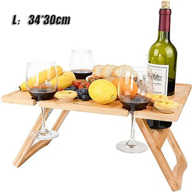 Outdoor Portable Picnic Camping Wooden Table Foldable Camping Desk with Glass Rack Fruit Wine Desk Travel Foldable Fruit Table by HARMONYA STORE