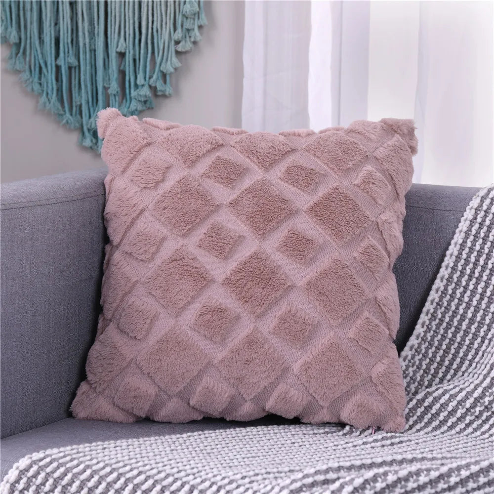 Plush Embroidered Cushion Cover 50x50cm/60x60 Faux Fur Soft Square Case Nordic Sofa Throw Pillow Cover Bedroom Home Decor by HARMONYA STORE