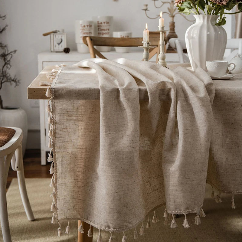 Tablecloth Rectangular Beige Table Cover With Tassel Dinning Table Decoration European Tablecloths manteles de mesa rectangular by HARMONYA STORE