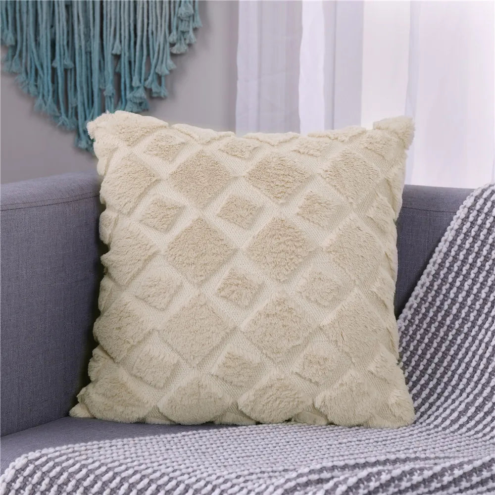 Plush Embroidered Cushion Cover 50x50cm/60x60 Faux Fur Soft Square Case Nordic Sofa Throw Pillow Cover Bedroom Home Decor by HARMONYA STORE